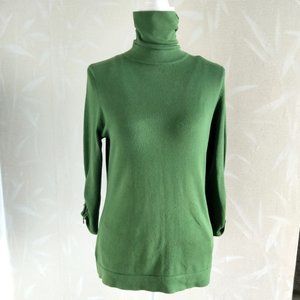 Kelly Green High Rouched Neck Sweater Sleeves Rouched Side Zippers Medium EUC